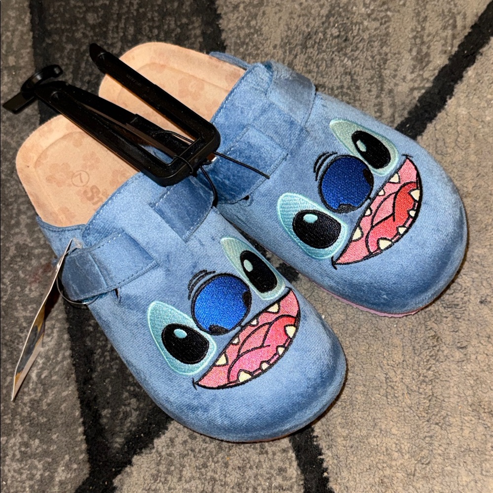 Disney Blue Womens Slip-On Clogs with Stitch Face